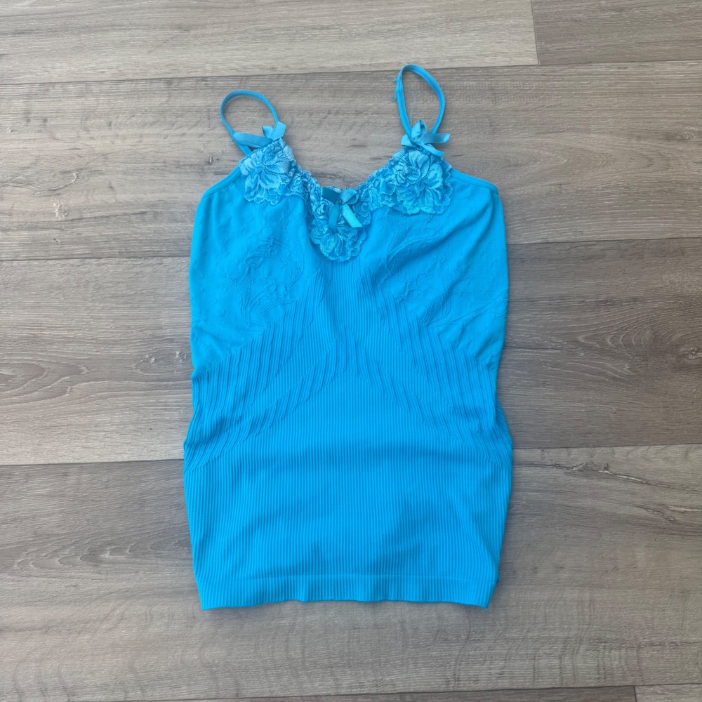Y2k Lace Trim Camisole Ribbed Strappy Tank Top Small